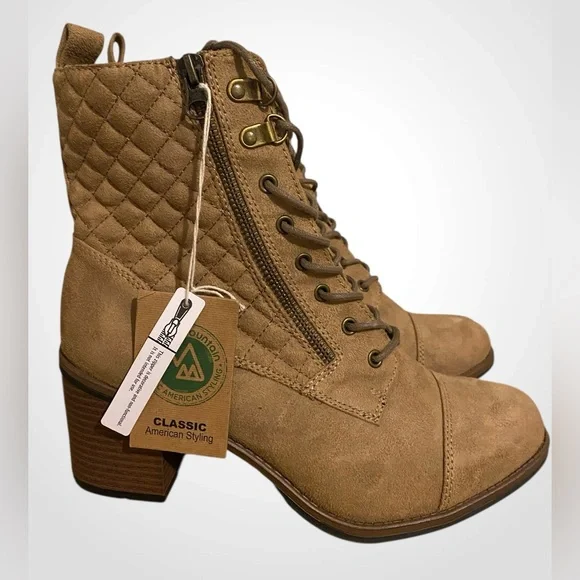 Women’s Dorsett Tan Lace Up Quilted Boots block Heel | White Mountain NWOB - Picture 3 of 10